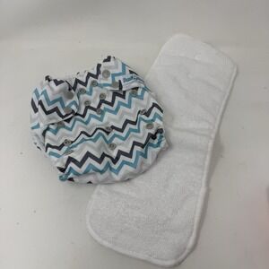 Mama Koala One Size Pocket Cloth Diaper Gray Teal Chevron Print Zig Zag